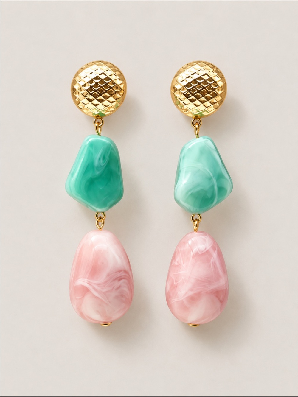 New! Pink Mint Green Gemstone Drop Earrings NWOT